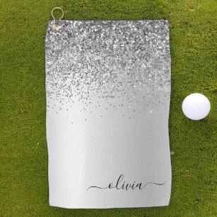 Silver Monogram Glitzer Sparkle Girly Script Golfhandtuch