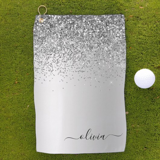Silver Monogram Glitzer Sparkle Girly Script Golfhandtuch