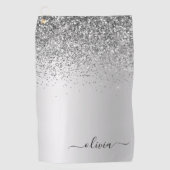 Silver Monogram Glitzer Sparkle Girly Script Golfhandtuch (Vorderseite)