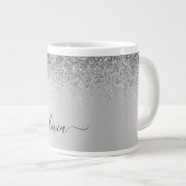 Silver Monogram Glitzer Sparkle Girly Script Jumbo-Tasse (Vorderseite Rechts)