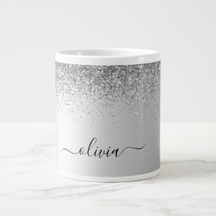 Silver Monogram Glitzer Sparkle Girly Script Jumbo-Tasse