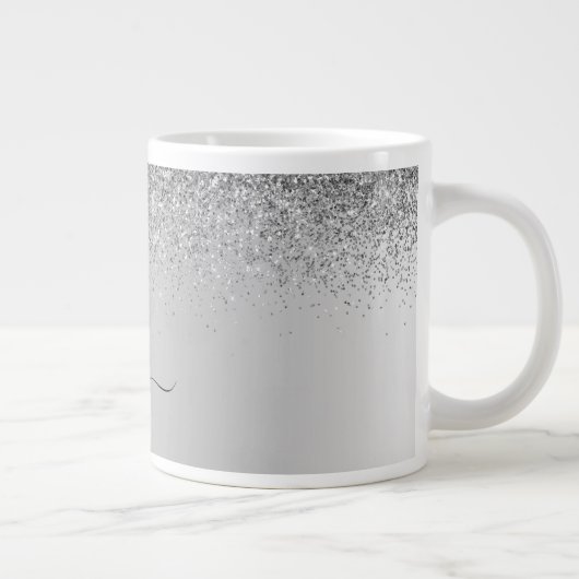 Silver Monogram Glitzer Sparkle Girly Script Jumbo-Tasse (Rechts)