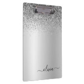 Silver Monogram Glitzer Sparkle Girly Script Klemmbrett (Rechts)