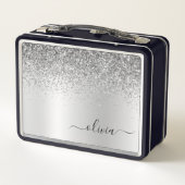Silver Monogram Glitzer Sparkle Girly Script Metall Brotdose (Rückseite)