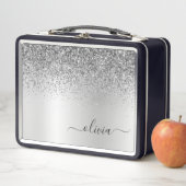 Silver Monogram Glitzer Sparkle Girly Script Metall Brotdose (Beispiel)