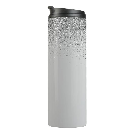 Silver Monogram Glitzer Sparkle Girly Script Thermosbecher (Nach rechts gedreht)