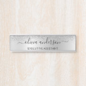 Silver Monogram Glitzer Sparkle Girly Script Türschild (Vorderseite )