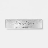 Silver Monogram Glitzer Sparkle Girly Script Türschild (Vorderseite )