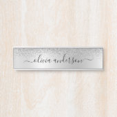 Silver Monogram Glitzer Sparkle Girly Script Türschild (Vorderseite )