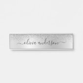 Silver Monogram Glitzer Sparkle Girly Script Türschild (Vorderseite )
