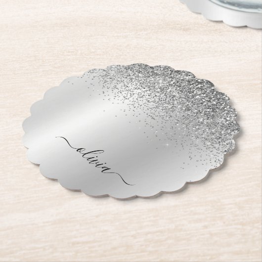Silver Monogram Glitzer Sparkle Girly Script Untersetzer (angewinkelt)