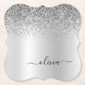Silver Monogram Glitzer Sparkle Girly Script Untersetzer (Vorderseite)