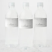 Silver Monogram Glitzer Sparkle Girly Script Wasserflaschenetikett (Flaschen)