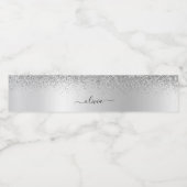 Silver Monogram Glitzer Sparkle Girly Script Wasserflaschenetikett (Einzelnes Label)