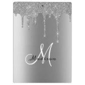 Silver Monogram Glitzer Tropfen Hübsch Name Klemmbrett (Rückseite)