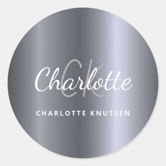 Silver Monogram Initial minimalistisches Skript Runder Aufkleber (Vorderseite)