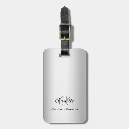 Silver Monogram Initialen elegant Gepäckanhänger (Vorderseite vertikal)