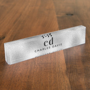 Silver Monogram Initialen minimalistisch modern Namensplakette