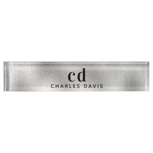 Silver Monogram Initialen minimalistisch modern Namensplakette (Vorderseite)