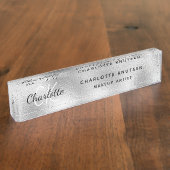 Silver Monogram modern beruflich Namensplakette (Seite)