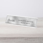 Silver Monogram modern beruflich Schreibtischnamensplakette (Vorderseite )
