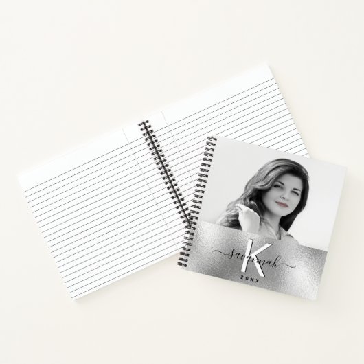 Silver Monogram Name Foto Skript Notizblock (Innenseite)