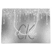 Silver Monogram Name modern elegant Große Geschenktüte (Vorderseite)