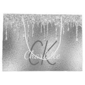 Silver Monogram Name modern elegant Große Geschenktüte (Rückseite)