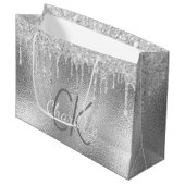 Silver Monogram Name modern elegant Große Geschenktüte (Vorderseite Schrägansicht)