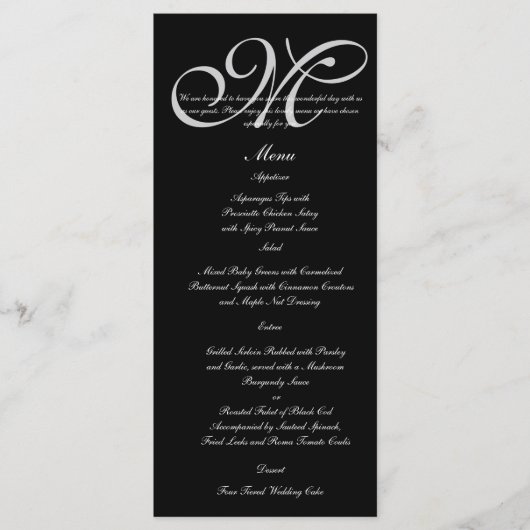 Silver Monogram Polka Dots Wedding Menu Menükarte (Vorderseite)