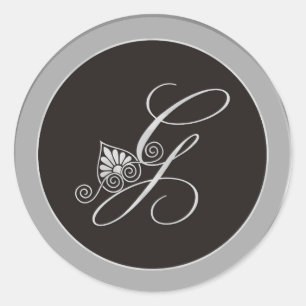 Silver Monogram Stickers:Initial G Runder Aufkleber