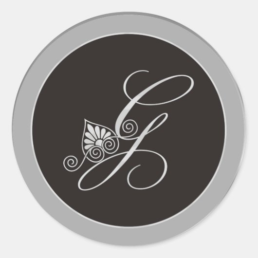 Silver Monogram Stickers:Initial G Runder Aufkleber (Vorderseite)