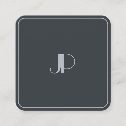 Silver Monogram Template Luxus Anthracite Grau Quadratische Visitenkarte (Vorderseite)
