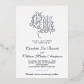 Silver Monogram Wedding Ice Blue Folieneinladung (Vorderseite)