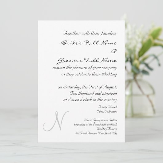 SILVER MONOGRAM WEDERINVITATIONSTEMPLATE EINLADUNG (Stehend Vorderseite)