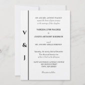 Silver Monogram White Black Wedding Einladung (Vorderseite)