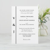 Silver Monogram White Black Wedding Einladung (Stehend Vorderseite)