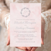 Silver Monogram Wreath Script Blush Pink Wedding Folieneinladung
