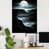 Silver Moon Canyon - Monochrome Nocturnal Poster (Heimbüro)