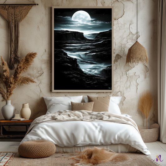 Silver Moon Canyon - Monochrome Nocturnal Poster