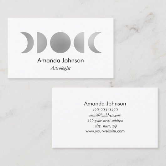 Silver Moon Phases Astrologie Yoga Holistic Healer Visitenkarte (Vorne/Hinten)