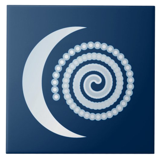 Silver Moon Spiral auf dunkelblau Fliese (Vorderseite)