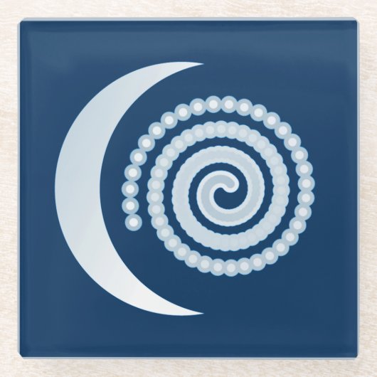 Silver Moon Spiral auf dunkelblau Glasuntersetzer (Vorderseite)