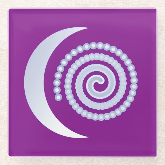 Silver Moon Spiral auf lila Glasuntersetzer (Vorderseite)