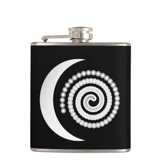 Silver Moon Spiral auf schwarz Flachmann (Vorderseite)