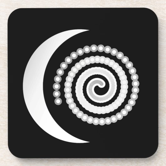 Silver Moon Spiral auf schwarz Untersetzer (Vorderseite)