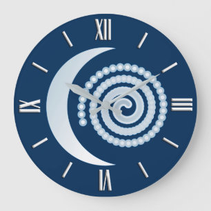 Silver Moon Spiral, dunkelblau Große Wanduhr