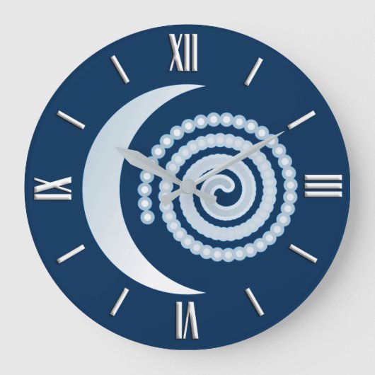 Silver Moon Spiral, dunkelblau Große Wanduhr (Vorderseite)