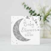 Silver Moon & Stars Baby Dusche Weiße Einladungen (Stehend Vorderseite)