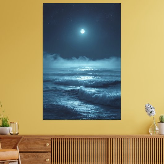 Silver Moonrise – Cinematic Ocean Under the Stars Leinwanddruck (Insitu (Wohnzimmer))